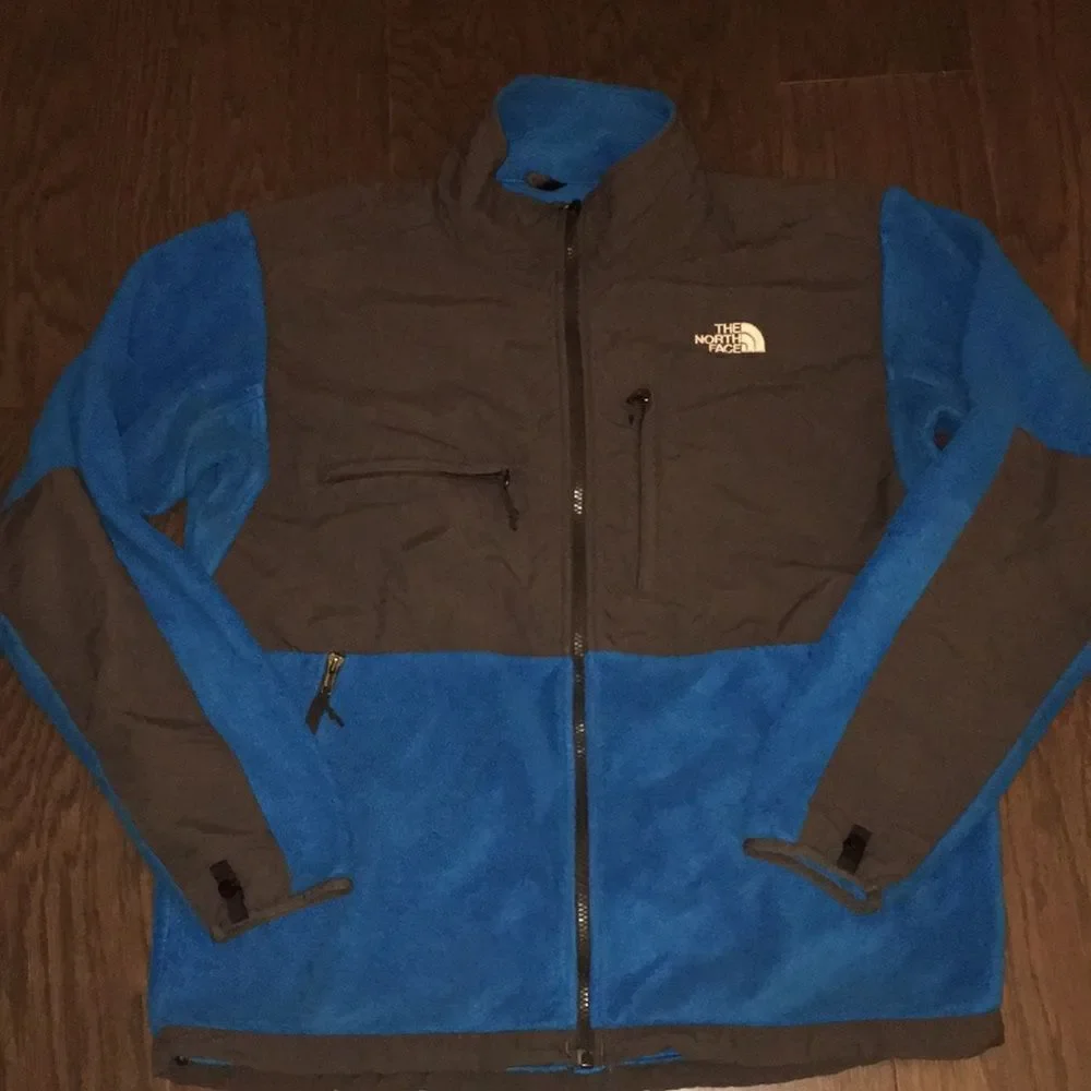 Mens full zipper Teal Blue /Gray North Face fleece ski snowboard jacket coat L